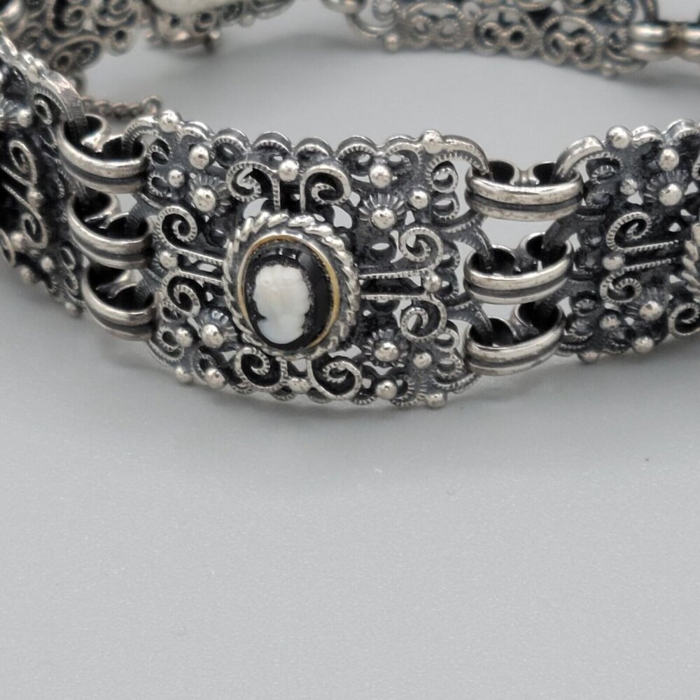 Vintage Danecraft Sterling Silver Filigree Mini Cameos Bracelet Earrings Set - Picture 7 of 13